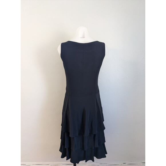 Ana Capri Size Medium Shift Dress Black Tiered Ruffle Silk Side Zip Sleeveless - Picture 7 of 11
